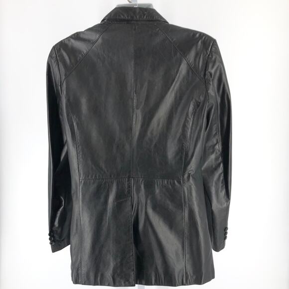 90s black leather blazer jacket 1990s vintage - Picture 4 of 12